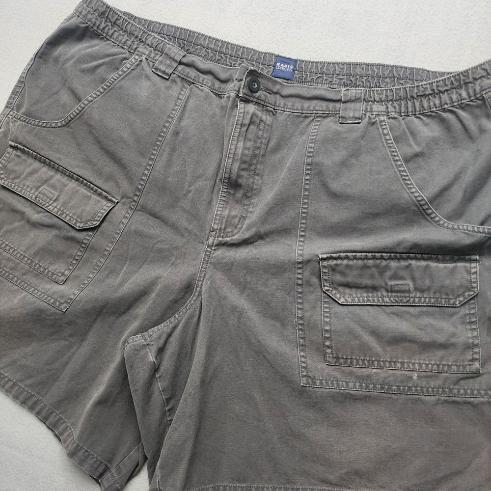 Basic Editions Mens Cargo Shorts Gray Elastic Waist Size 42 7in Inseam